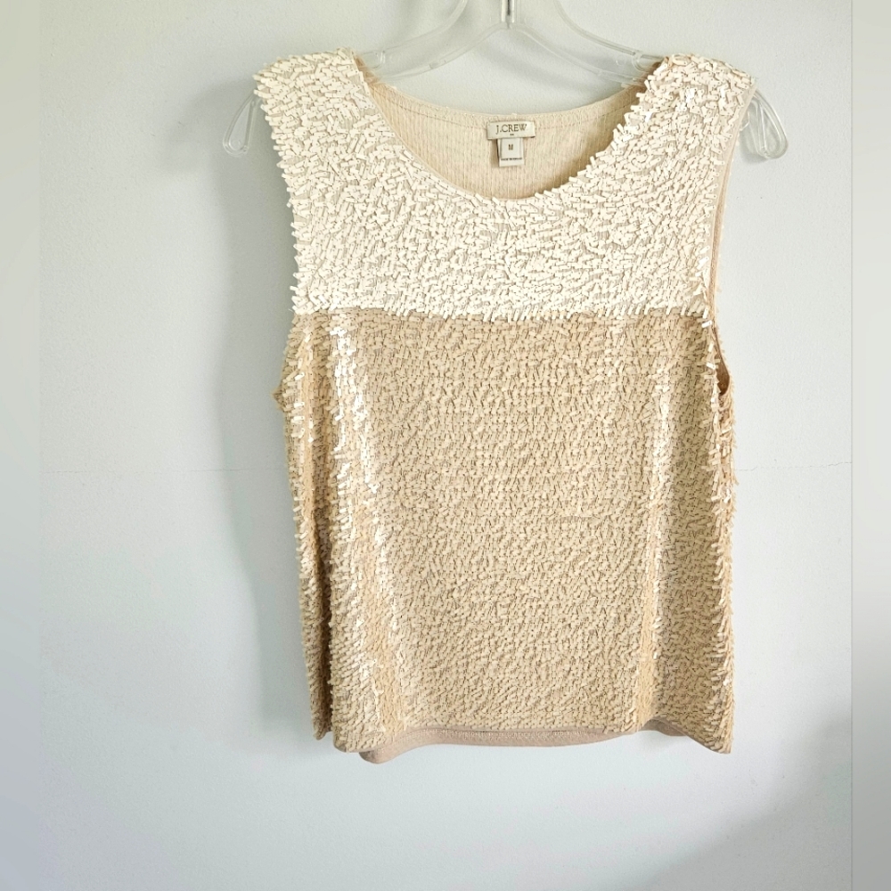 J Crew Sequin Embellished Tan Cream Tank Top